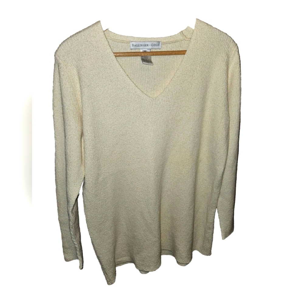 Ballinger Gold Size Medium White Cream Sweater V Neck Vintage